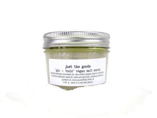 Just the Goods vegan salt body scrub, gin + tonic