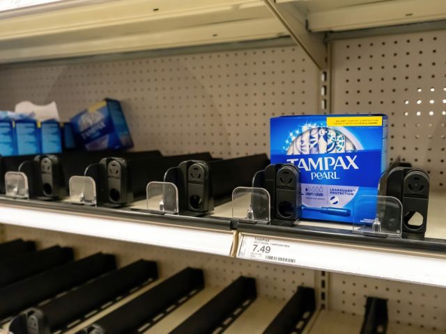 Empty tampon aisle shelves